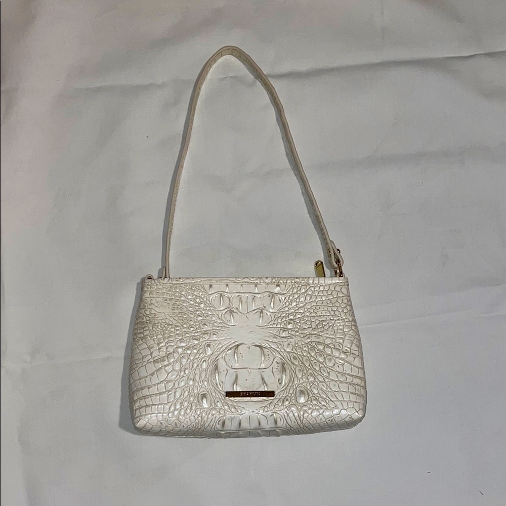 Used Brahmin White Crocodile-Embossed Women's Bag